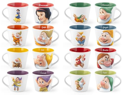 Home Disney- Sette nani, set 12 tazze da te' Sette nani POP, 280 cc, personaggi assortiti, New Bone China, lavabili in lavastoviglie, idonee al microonde