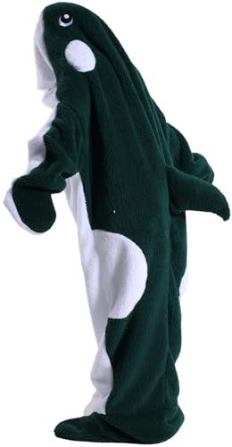 Thigies Whale Blanket Hoodie, tragbare Decke, Walschwanz-Kapuzenpullover, Einteiler, flauschiger Fleece-Schlafsack, Einteiler, Wal-Kostüm für Erwachsene, Damen, Herren, dunkelgrün, XXL