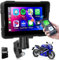 Rimoody Kabellos Carplay Motorrad Android Auto, 5 Zoll Toucuscreen Tragbares Carplay Display für Motorräder, Autoradio für Motorräder mit Airplay/Android Cast/Bluetooth/Navigation/IP67 Wasserdichter