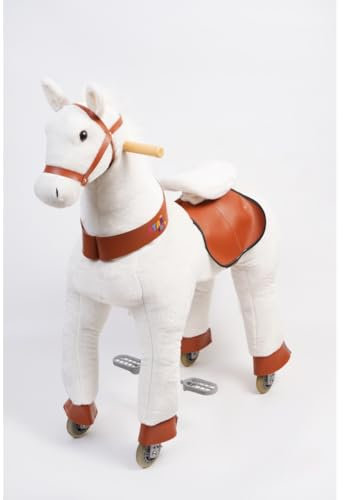 Ponyride Zafiro - Blanco, L - Caballo mecánico para niños en Forma de Bonito Caballo de Montar, Caballito con Ruedas en Blanco, marrón y Negro, Disponible en Talla S y L hasta 10 años.