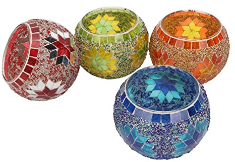 Risegun Portavelas de cristal de mosaico, portavelas de té, jarrón o bolígrafo, romántico, decoración del hogar, para cumpleaños, Navidad, mesa de fiesta, 2,2 x 6 x 5 x 8,4 cm