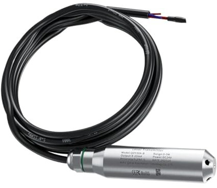 OOYIALET Liquid Level Transducer Sensor 4-20mA 0-10V 0-3.3V RS485 Output Hydrostatic Level Sensor 6M 8M 10M Cable Water Level Transmitter(4-20mA,2m Range 2m Cable)