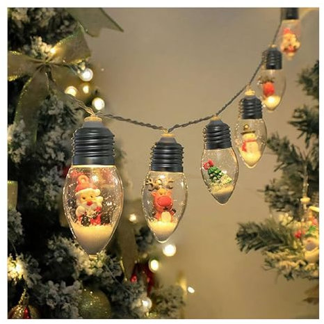 vintage christmas lights Christmas Snow LED retro christmas lights Bulbs 1.5m String Lights Bulbs Battery Powered Christmas Tree Fairy Lights for Fireplace Xmas Tree Decor Bedroom decor (White)