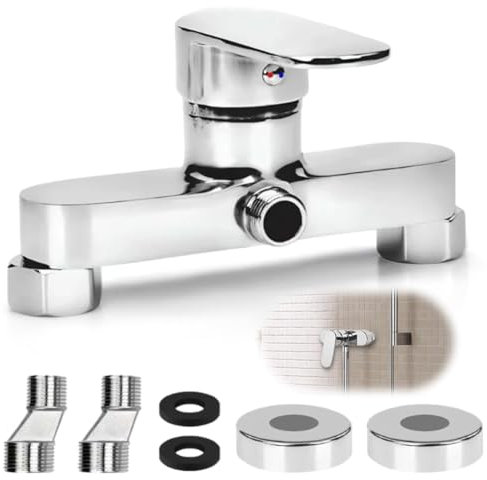 Grifo de ducha plateado, Mezclador monomando de ducha, mezclador de ducha de superficie para baño con núcleo de válvula cerámico,grifo mezclador para ducha de pared,grifo de ducha cromado con caño G ½