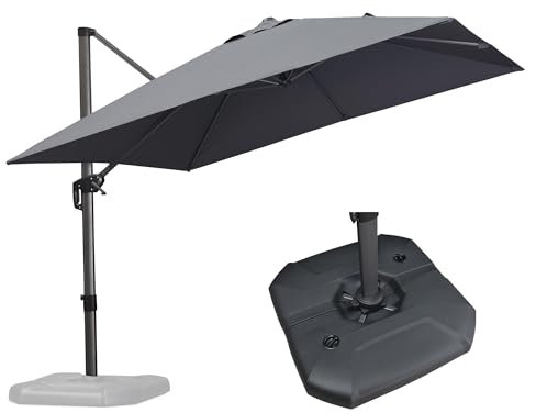 PURPLE LEAF Parasol Déporté 3 × 3 m avec Pied Lestée, Parasol de Jardin Extérieur avec Manivelle, 8 Baleines en Aluminium, Toile 240 g/m² avec Protection UV 50+, Inclinable et Rotative, Gris clair