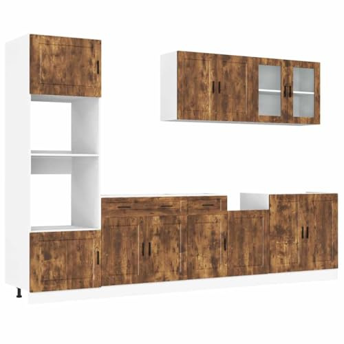 vidaXL 7-TLG. Küchenschrank-Set Kalmar Räuchereiche Holzwerkstoff, Küchenzeile Einbauküche, Schrank-Set, Unterschrank, Küchenschrank, Hängeschrank