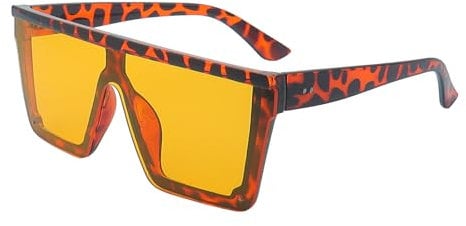 FOURCHEN Square Oversized Sunglasses for Women Men Fashion Flat Top Big Frame Shades (Leopard yellow)