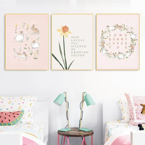 Ueiwffzo 3er Set Ostern Poster, Bunte Leinwandbilder Poster Set ohne Rahmen, Premium Ostern Hase Deko für Kinderzimmer & Babyzimmer, Ideal für Mädchen und Jungen (A,30 x 40 cm)