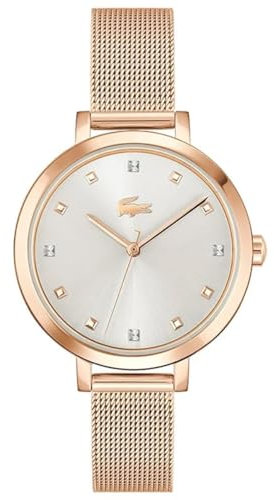 Lacoste Uhr mit DREI-Zeiger-Quarzwerk für Damen Kollektion RIGA mit Rotgoldfarbenes Edelstahl-Mesh-Gliederarmband - 2001400