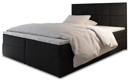 Masseno Boxspringbett Lena 160x200 cm Komplett-Set mit Matratze und Topper, Polsterbett mit Zwei Bettkästen -Schwarz, Cosmic 100