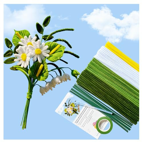 YYUENG TAK Gerbera Daisy Lot de 200 cure-pipes à fleurs pour fabrication de fleurs, avec fil floral, ruban adhésif, instructions pour réaliser un bouquet de fleurs (français non garanti), vert