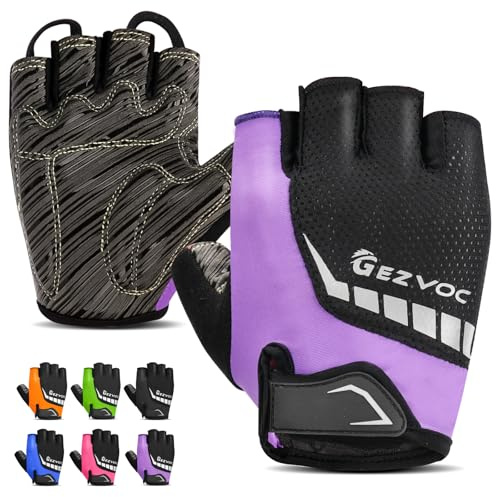 GEZVOC Cycling Gloves Bike Gloves Biking Gloves for Men Women with Shock-Absorbing Pad, Extra Grip,Flexible and Comfortable Fit,Light Weight,Breathable(Black&Purple, Medium)