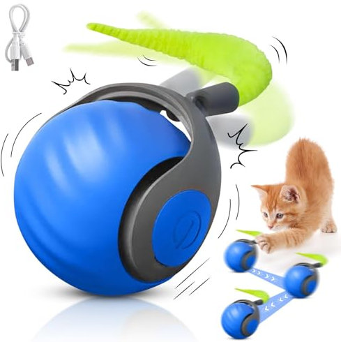 JIASHA Interaktives Katzenspielzeug Katzenball,Katzenspielzeug Elektrisch Katzenball,Katzenball Elektrisch,Interaktives Katzenball Spielzeug,mit LED Licht,mit Seil, USB Wiederaufladbarer