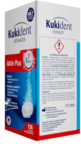 Kukident Pastillas de limpieza Aktiv Plus – Pastillas para limpieza de dentaduras postizas y dentaduras – 128 pastillas