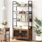 OPULENTHOME Regal, Bücherregal mit Türen, 2 Türen und 4 Offenen Regalebenen Bücherschrank,Standregal aus Metall mit Kippschutz, Verstärktem X-förmigem Rücken 180x80x30cm, Braun+Schwarz