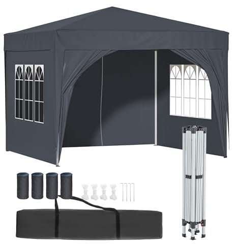 Thanaddo Pavillon 3x3 m, mit 4 Seitenteilen, Zelt groß, wasserdicht, für Garten und Camping, Grau