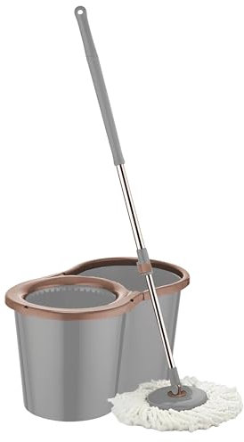 STL Mop and Buckets Sets with 360° Wringer, Spin Mop for Cleaning Floors, Microfiber Mop Anti-splashing Strong And Sturdy Material, Mop Bucket With Wringer,Easy Floor Moping System (16L,Grey/Pink)