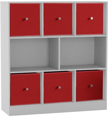 URBNLIVING 8 Cube Asymmetrical Bookcase with 6 Fabric Storage Drawers, Modern Freestanding Shelving Unit for Books, Toys & Decor, Engineered Wood Organizer Cabinet for Home & Office