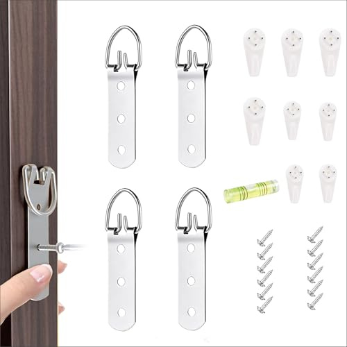 Strapazierfähiges Bilder-Aufhänge-Hardware-Set, mit 4 Sets D-Ringen und Beton-Wandhaken, kein Bohren, Hardware für Bilderaufhänger an Trockenbauwänden, Ziegelwänden (30 mm/40 mm) ​