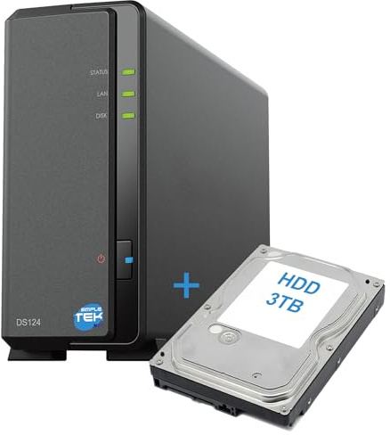SIMPLETEK - Dispositivo di archiviazione di rete NAS a 1 vano con HDD 1 TB SATA da 3,5″ - Ethernet gigabit, 1 GB RAM, USB 3.2, – Colore Nero (Ricondizionato)