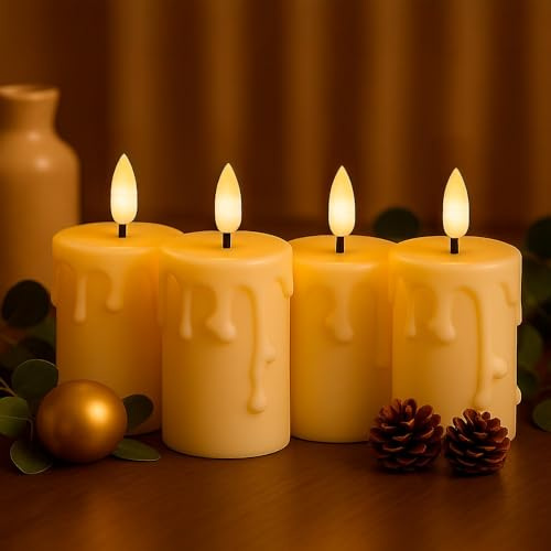 Ideen mit Herz LED-Kerzen mit Echtwachsbeschichtung | 4 Stück | cremefarben | Weihnachten | Advent | warmweiß | realistischer Flammen-Effekt | Timer-Funktion | batteriebetrieben
