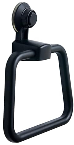 BATHVEVE Strong Suction Towel Holder Ring Black Reusable Shower Hook for Bathroom Kitchen No Drill Vacuum Wall Hanger Oilproof Multipurpose Towel Rail for Tiles Glass Mirrors