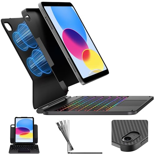 typecase Edge+ Custodia per iPad 11a e 10a generazione con tastiera (11 2025 A16 e 11 2022) - Stile tastiera magica con retroilluminazione RGB e trackpad, custodia protettiva sottile, supporto