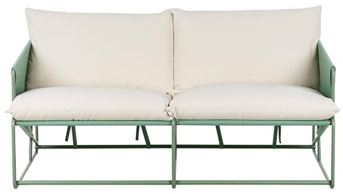 Beliani Low Oversized Sofa Metal with Seat Backrest Cushions Indoor Outdoor Furniture Garden Green Ponte
