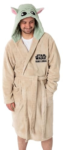 Star Wars Yoda Hooded Bathrobe | Beige Cosy Fleece Unisex Loungewear | Long Sleeve Tie Closure for Adults | Classic Movie Merch - Large