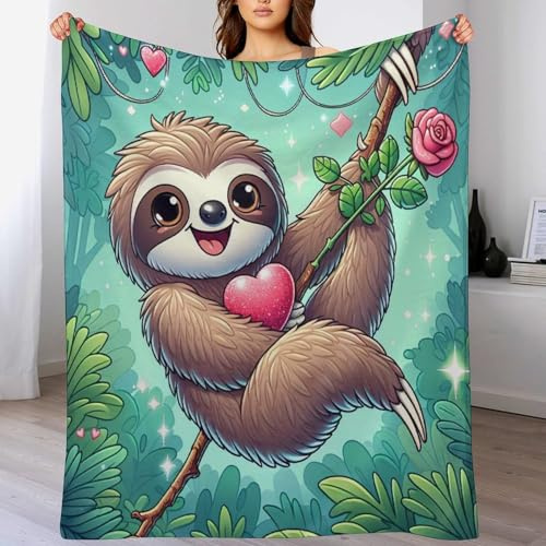 Süßes Faultier Decke Kuscheldecke Mit 3D Muster Fleece Warm & Weich Flauschige Flannel Decken, Vier Jahreszeiten Bett Sofadecke （100×130cm）
