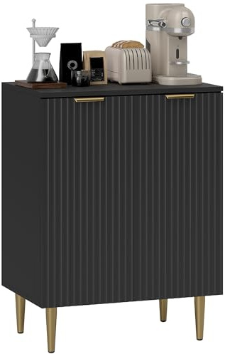 HOMCOM Sideboard Buffet Cabinet, Modern Kitchen Storage Cabinet with 2 Doors and Adjustable Shelf, Living Room Cabinet with Metal Legs for Hallway, Black