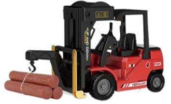 Quibuilds Carrelli elevatori radiocomandati, scala 1/24, 11 canali, con nebulizzazione spray, luci LED ed effetti sonori, statuetta a mattoncini da costruzione, strisce di legno per esposizione e