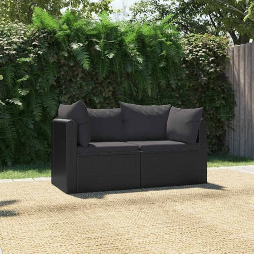 Owoxanthellate 2-TLG. Poly-Rattan Ecksofa Set Schwarz 72x72x63 cm Modernes Wetterschutz Design mit 15 cm Rückenkissen und verstellbaren Füßen für Garten Balkon Terrasse und Wintergarten