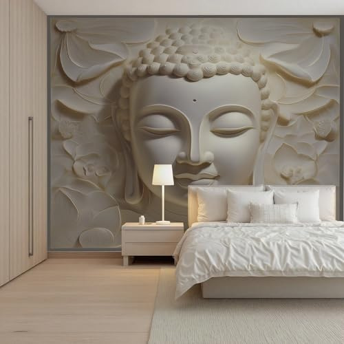 Buddha Tapeten Vliestapete Orientalisch Fototapete 3D Effekt Lotusblatt Vlies Tapete Wandtapete TV Hintergrund Wohnzimmer Schlafzimmer Flur Poster Wand Deko 200x140cm