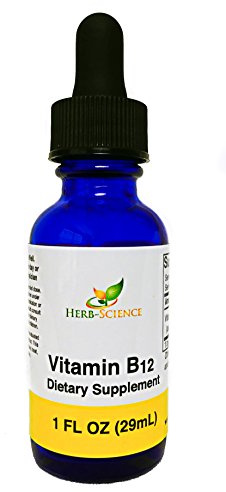 Herb-Science Liquid Vitamin B12 – Cold-Pressed, High Absorption, Vegan, Alcohol-Free, Sublingual B12 Drops, Cyanocobalamin, No Artificial Flavors, Blue Cobalt Glass Bottle for Maximum Freshness - 1 oz