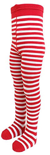 VEGATEKSA Baby und Kinderstrumpfhose für Mädchen mit Streifen in Rot/weiß aus Gekämmter Baumwolle, MADE IN EU, Verstellbare Taille, Tunel Gummi (98-104cm)