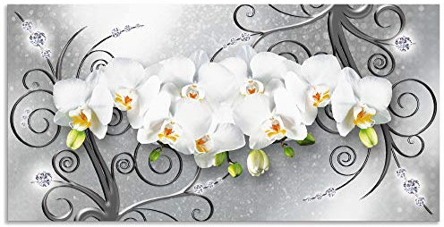 ARTland Wanddeko Wandbild Alu für Innen & Outdoor Metall Bild 60x30 cm Querformat Abstrakte Bilder Blumen Blüte Orchideen Kunst Abstrakt Weiß U1QV