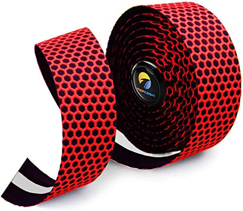 TOPCABIN Fahrrad Lenkerbänder 2 Rollen Bequem Lenkerband für Citybike Road Bike Lenker Band Fahrrad Lenkerband mit Bar Plugs (Gitter Rot)