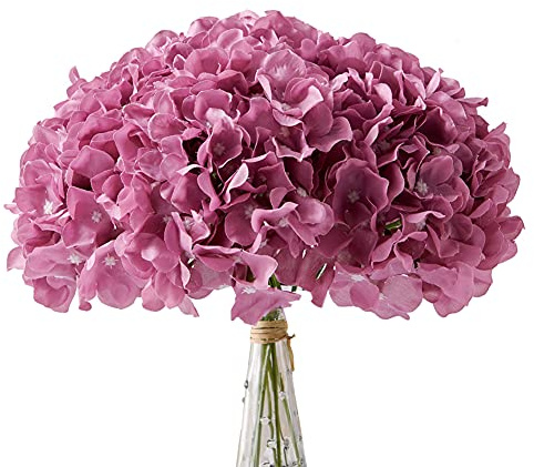 AVIVIHO Lot de 10 fleurs d'hortensia artificielles pleines et réalistes avec tiges - Fleurs artificielles en soie pour la maison, les fêtes de mariage, la décoration, mauve
