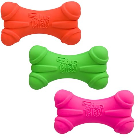 Hartz DuraPlay Bone Squeaky Latex Dog Toy for Medium Breeds, 3 Pack