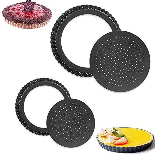 sylbx 2 Stücke Quiche Tart Pan Backformen Tarte mit Hebeboden KöStlichen Obstkuchenform,Antihaftbeschichtung, SpüLmaschinenfest (14cm, 20cm)