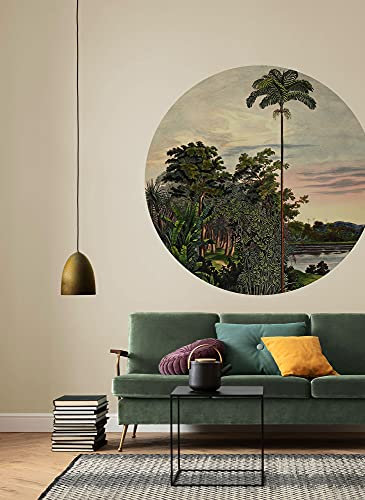 Komar Dot D1-094 Papier peint photo non tissé rond et autocollant - Motif paysage vintage - Diamètre : 125 cm - Forêt tropicale, papier peint, mur, chambre à coucher, salon, décoration murale