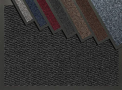 Entrance Door Mat Welcome Barrier Mats Machine Washable Doormats Indoor Outdoor Rug Hallway Runner Non Slip Rubber Floor Mats Shoe Scraper, Kitchen Home Bathroom Office- 60x80cm - Charcoal/Black