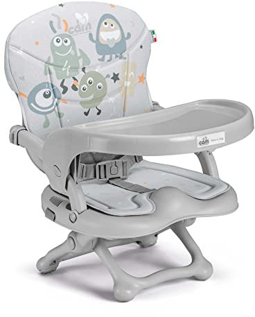 CAM Sitzerhöhung SMARTY - Flexibler Boostersitz & Reisekindersitz - Kinder & Kleinkinder - faltbar & höhenverstellbar - 4 Höhen (0-18 cm) - Universal-Befestigung am Stuhl (kleine Monster)