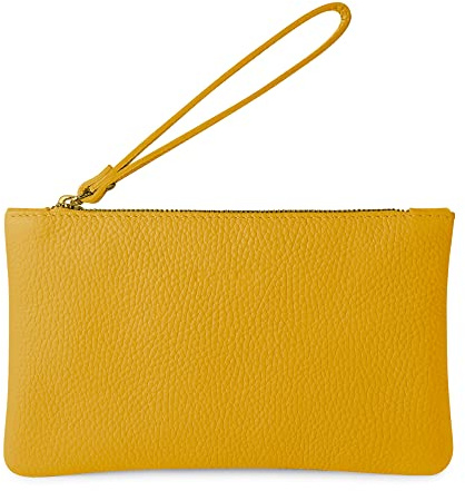 Parubi, Pochette Donna a Mano, In Vera Pelle Morbida, Made in Italy, Modello Aura, Borsetta Gialla Piccola Clutch con Laccetto da Polso Per Donna Ragazza Elegante, Giallo Canarino