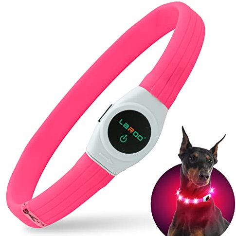 LaRoo LED Hundehalsband USB Wiederaufladbarer Night Safety Hundehalsband Leuchtend Halsband für Klein Mittleren Großen und Langhaarigen Hund -3 Modus(65CM*2.5CM)