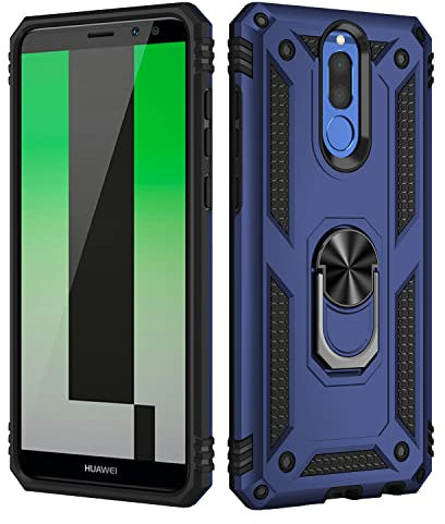 BestST Hülle für Huawei Mate 10 lite + schutzfolie,Handyhülle für Huawei Mate 10 lite Cover,Armor Stoßfest TPU PC Schutzhülle Ringhalter Handytasche Case für Huawei Mate 10 lite Handy Hüllen,Blau