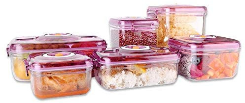 SuperGift.com Vacuum Food Storage Containers with Pump, BPA Free, Dishwasher and Freezer Safe, Assorted Sizes, Transparent with Phone Socket Holder ((1.1L+2.2L) Purple)