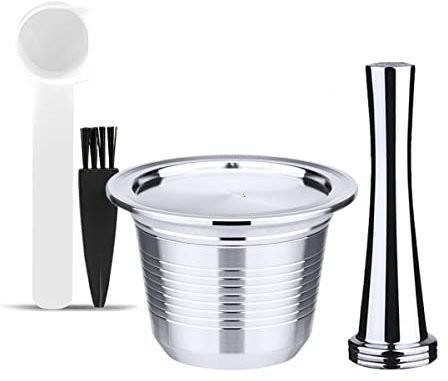RECAFIMIL Wiederverwendbare Nespresso-Kapseln, nachfüllbare Kaffeepads, Edelstahl, kompatibel für Nespresso-Maschine, 1 Kapsel + 1 Tamper