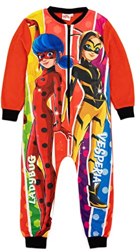 Miraculous Girls Onesie in Red | Kids All In One Fleece Jumpsuit Loungewear Pyjamas | Ladybug & Vesperia Bodysuit PJs | Ladybird Cartoon Series Pajama Jumpsuit Nightwear Merchandise Gift for Children